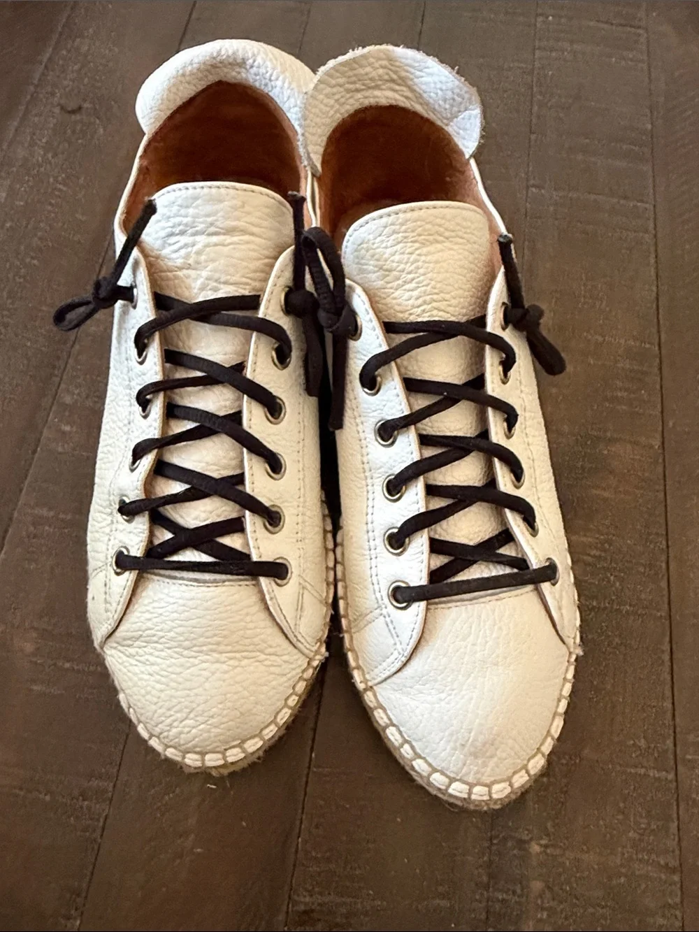 Anthropologie Maypol White Leather Espadrille Sneakers with Black Laces